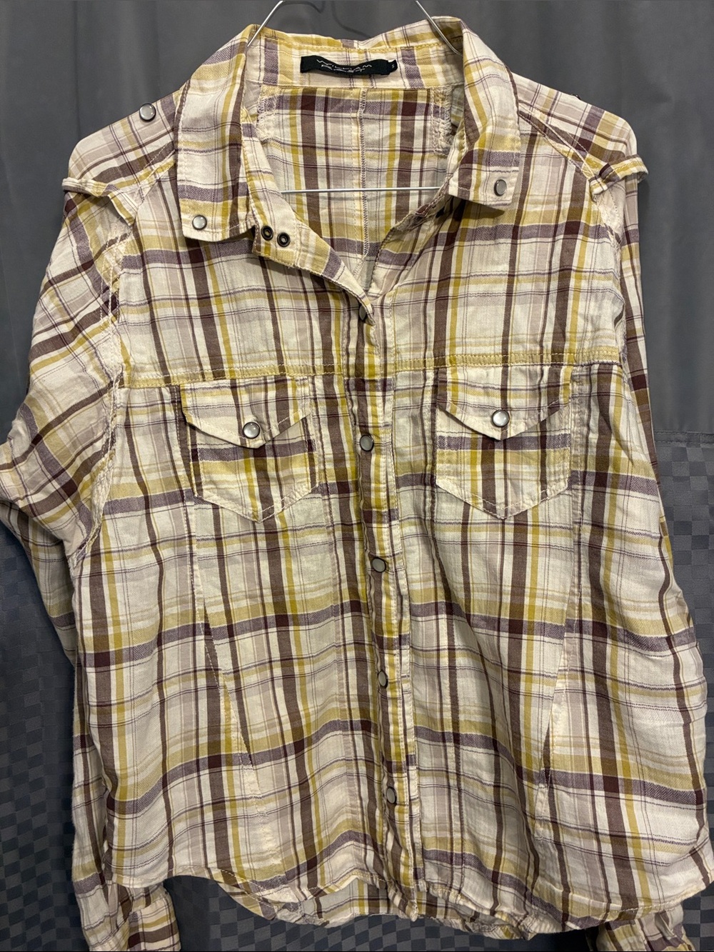 William Rast Women’s Brown\Yellow Plaid Snap Up Shirt